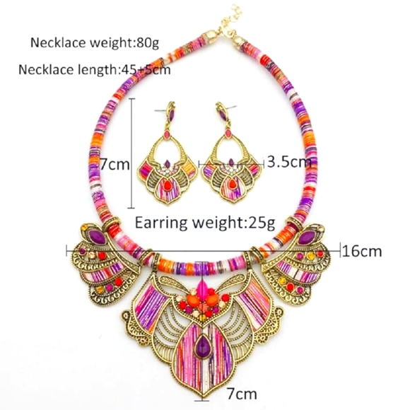 Boho Pink/Purple/Gold Multicolor Boho Necklace Set - Picture 2 of 2